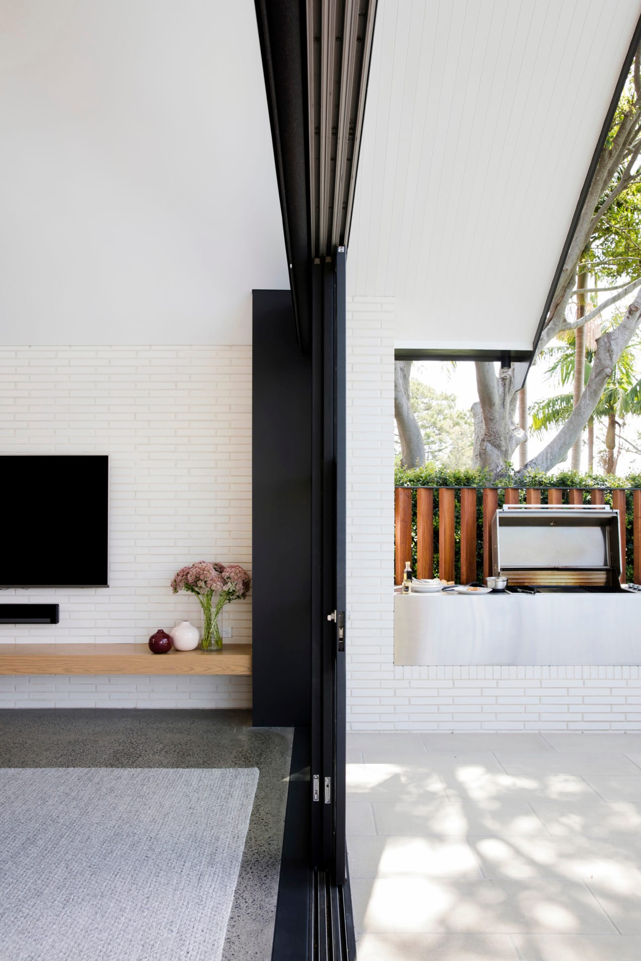 Exterior bricks used in stylish interior designer home.