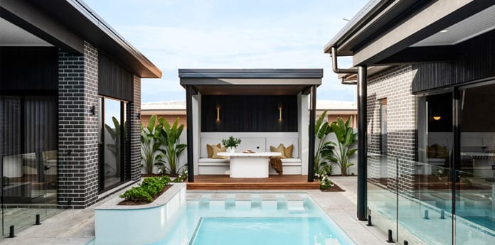 Alisa Fraser and Lysandra Fraser used PGH Bricks Nero on a Queensland Gold Coast designer feature poolside home.