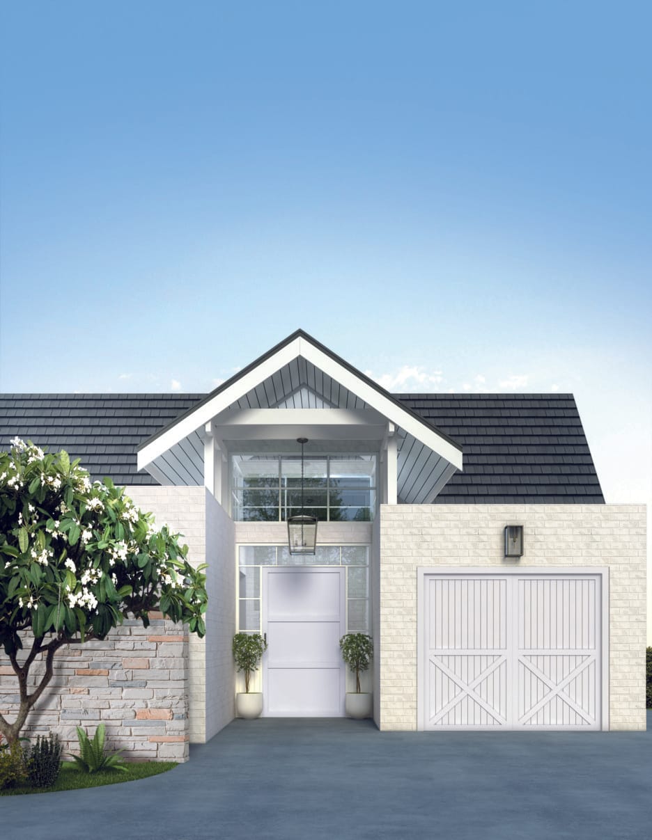 Hamptons inspiration bricks washed white used on residential home.