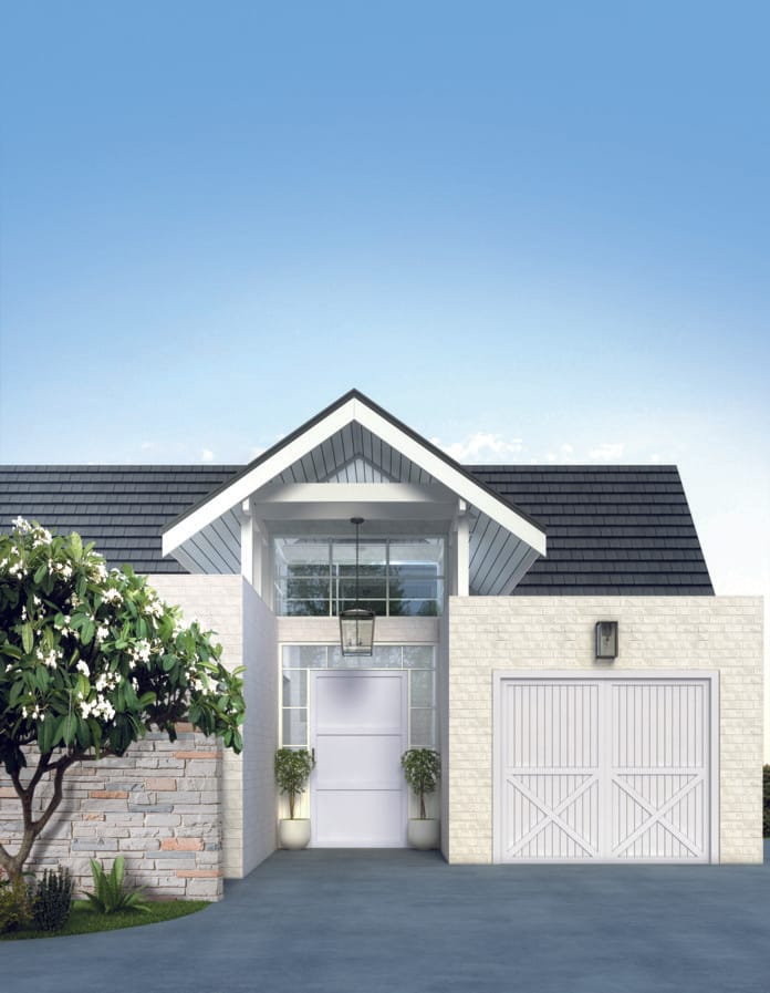 Hamptons inspiration bricks washed white used on residential home.
