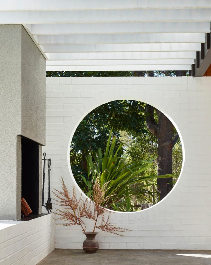 Painted brick used in the interior and exterior of a residential home.