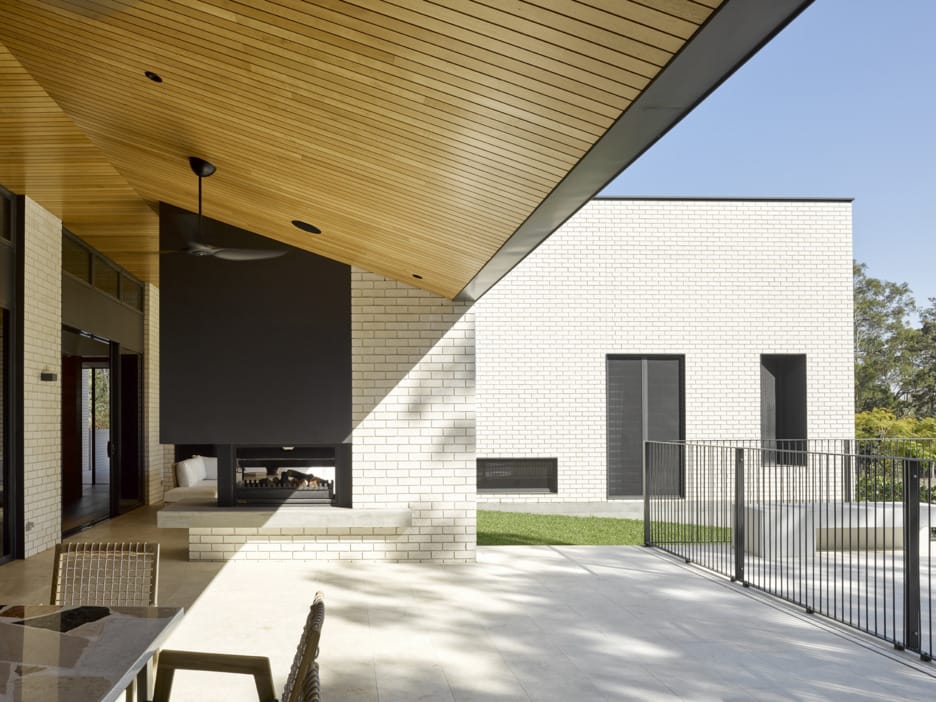 Exterior bricks used in stylish interior designer home.
