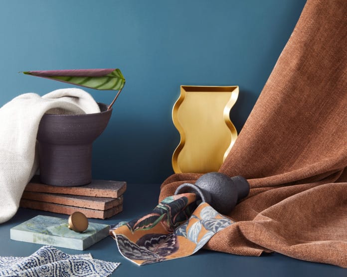 Warwick Fabrics Wayfarer collection, paired with PGH Bricks Dark & Stormy Style