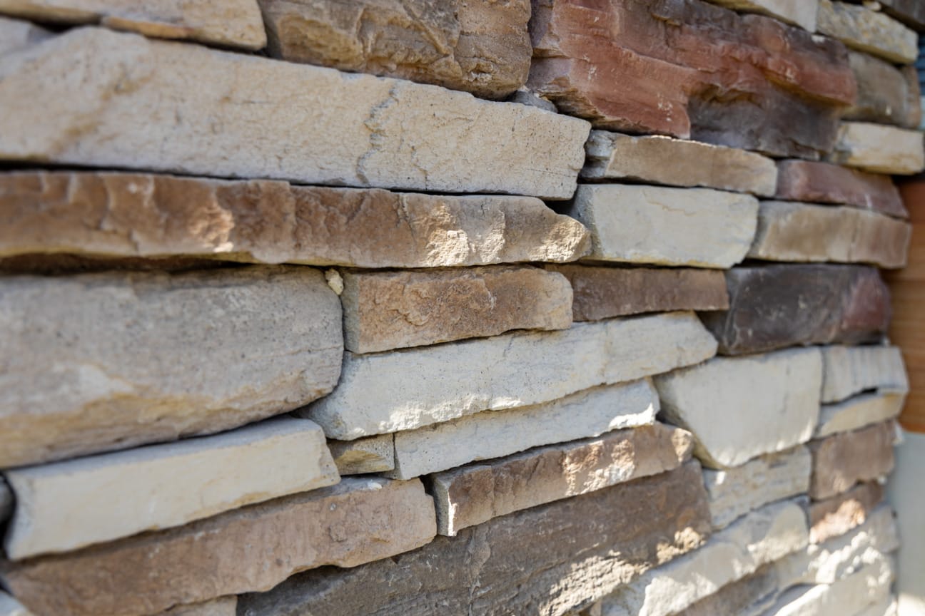 PGH Stone Rugged Ledgestone Range in Russet installed on a wall 