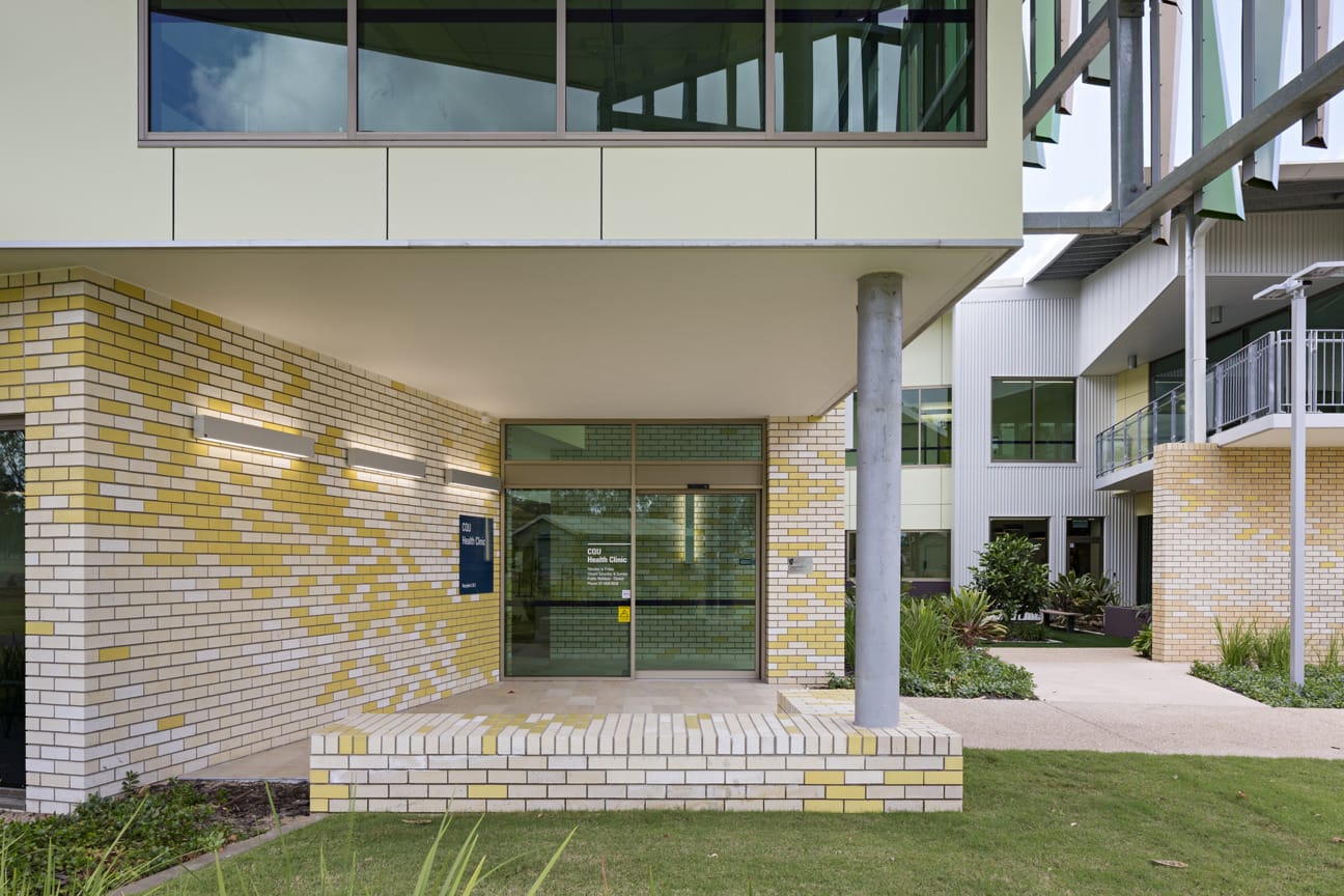 CQU Health Clinic Extension using PGH bricks to create a stunning visual brickwork design.