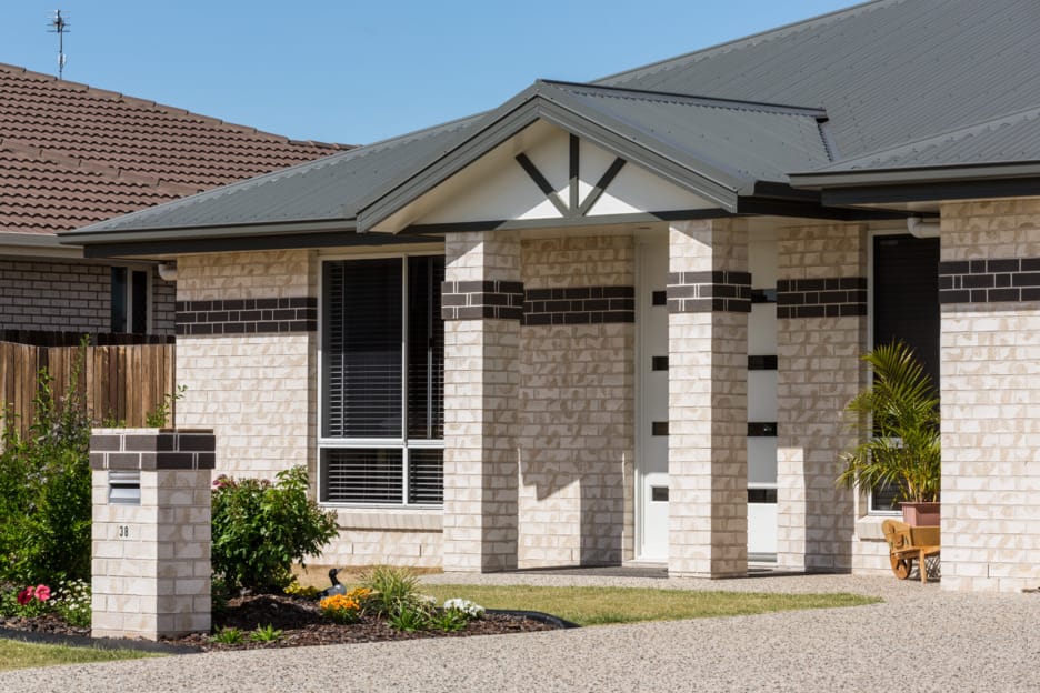 Coastal Hamptons washed white brick used on home in QLD
