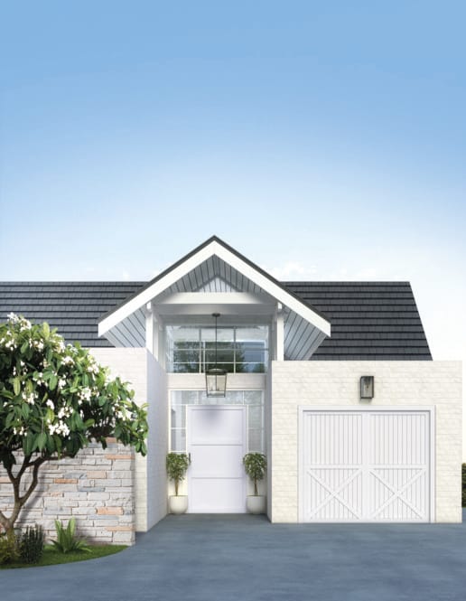 Hamptons inspiration bricks washed white used on residential home.