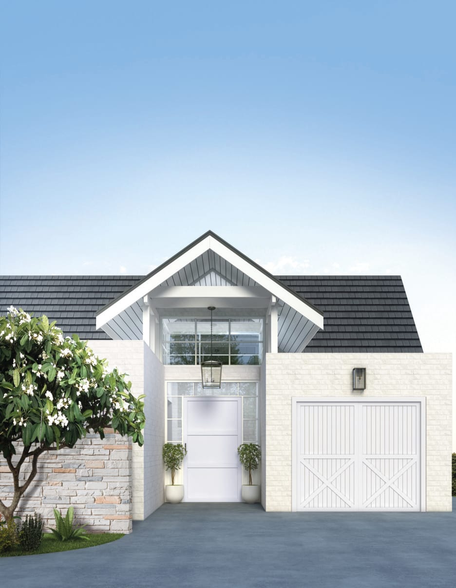 Hamptons inspiration bricks washed white used on residential home.