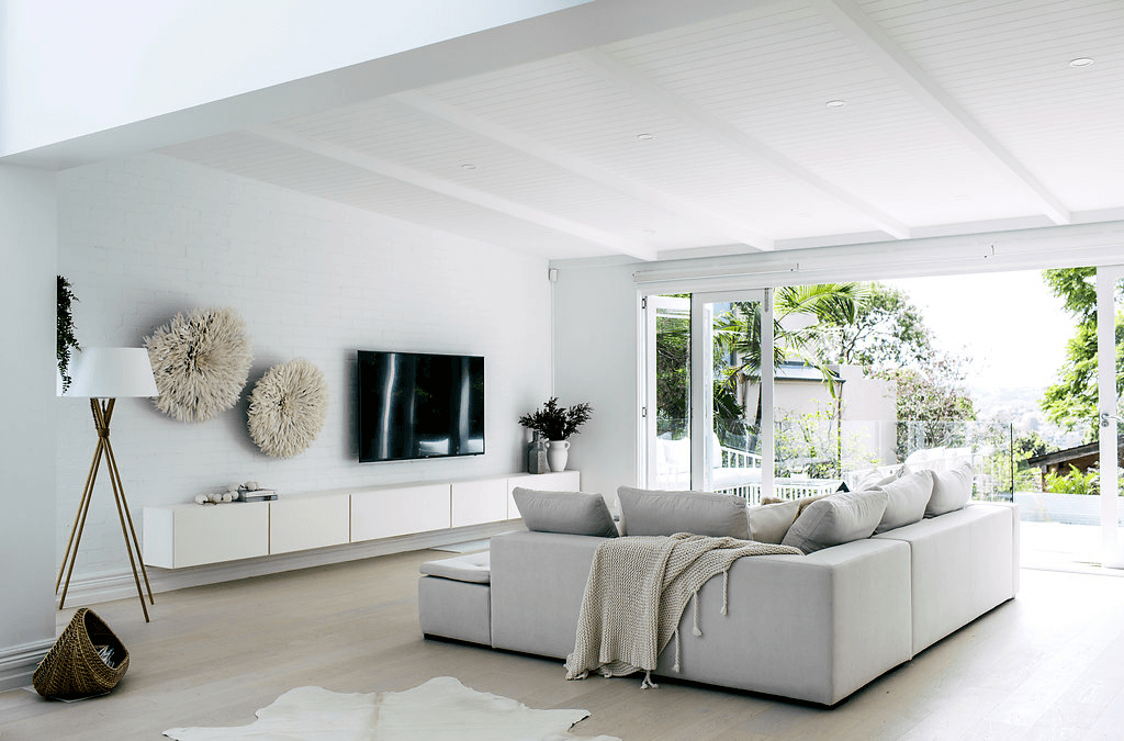 Exterior bricks used in stylish interior designer home.