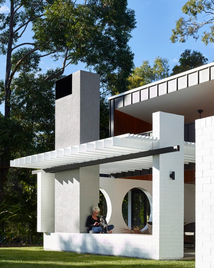 Painted brick used in the interior and exterior of a residential home.