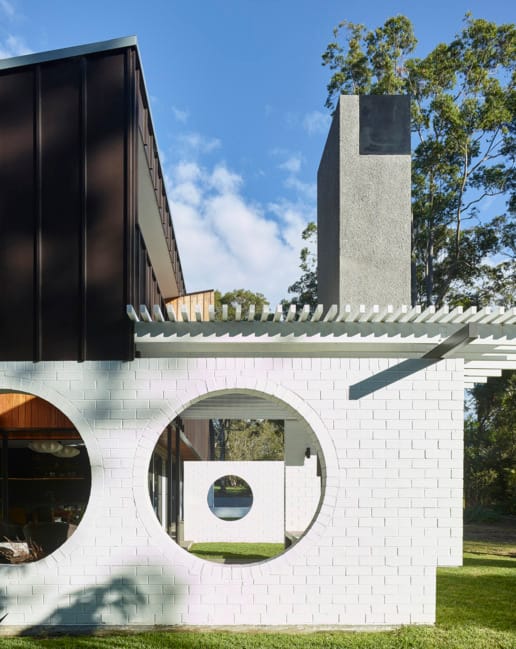 Painted brick used in the interior and exterior of a residential home.