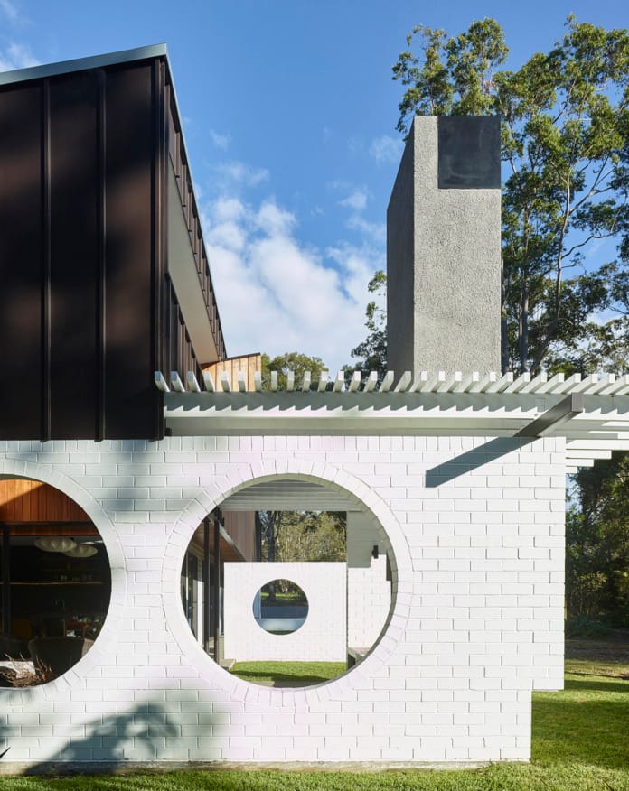 Painted brick used in the interior and exterior of a residential home.