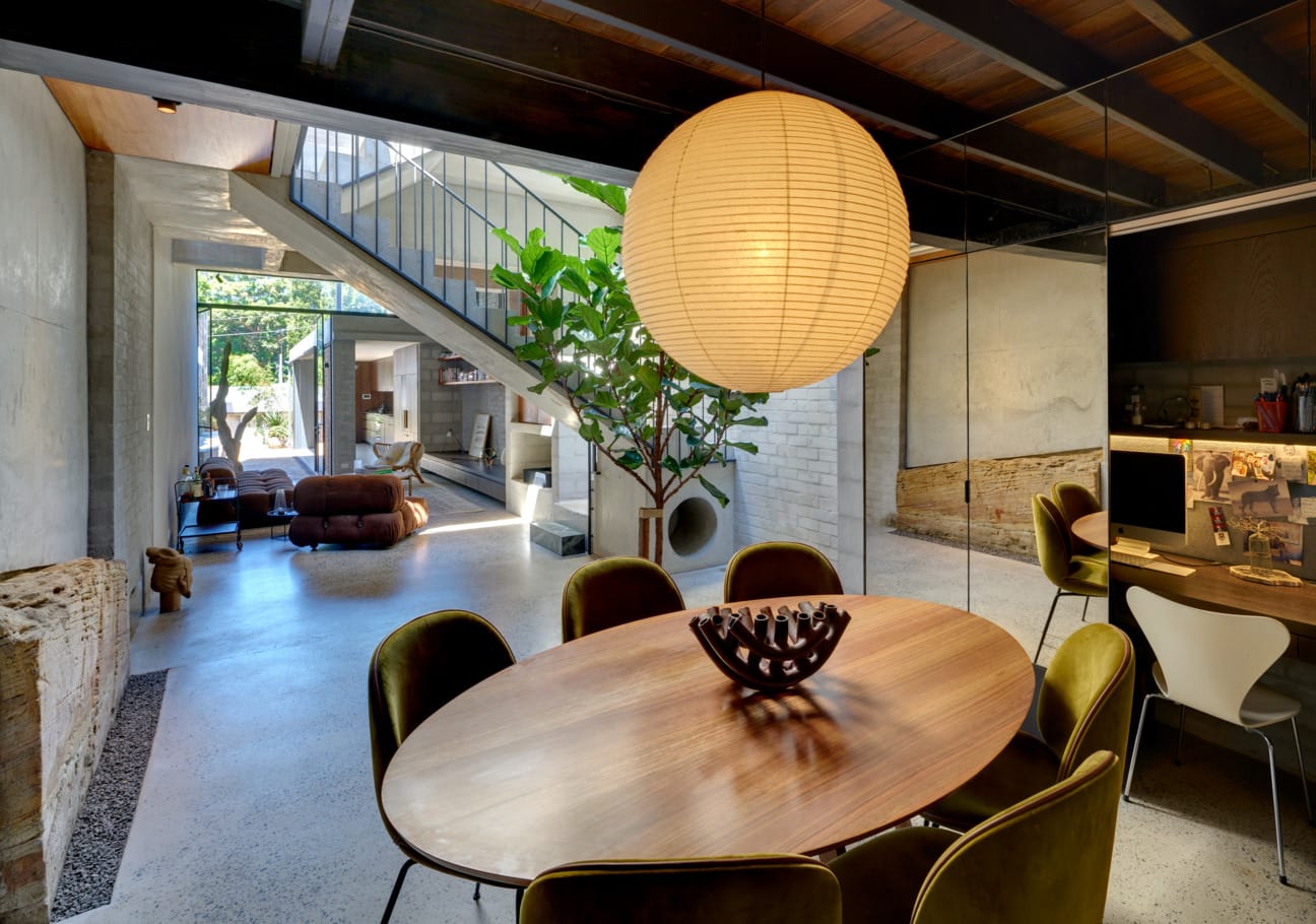 Exterior bricks used in stylish interior designer home.