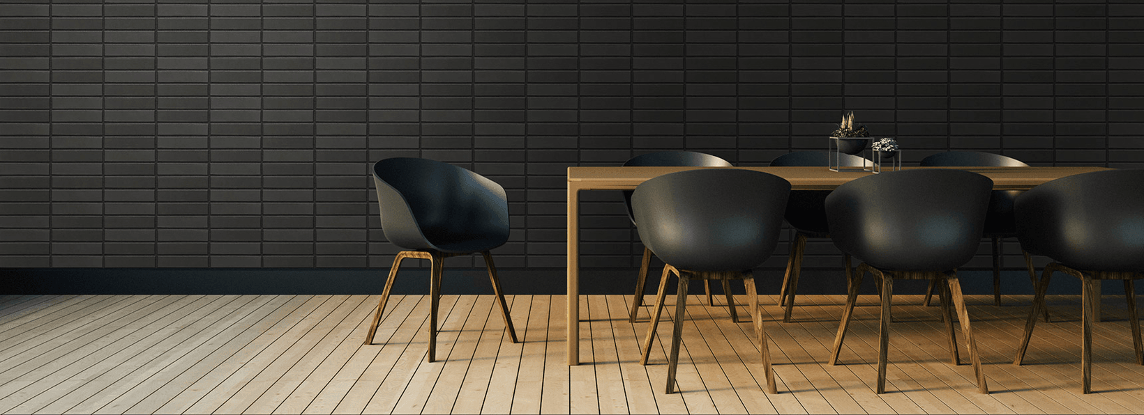 Morada dark brick behind chair and table setting.