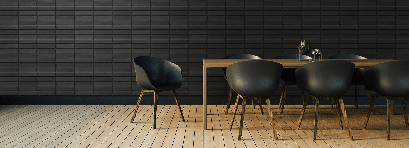 Morada dark brick behind chair and table setting.