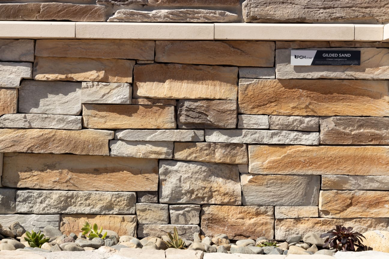 PGH Stone Classic Ledgestone Range in Gilded Sand installed on a wall