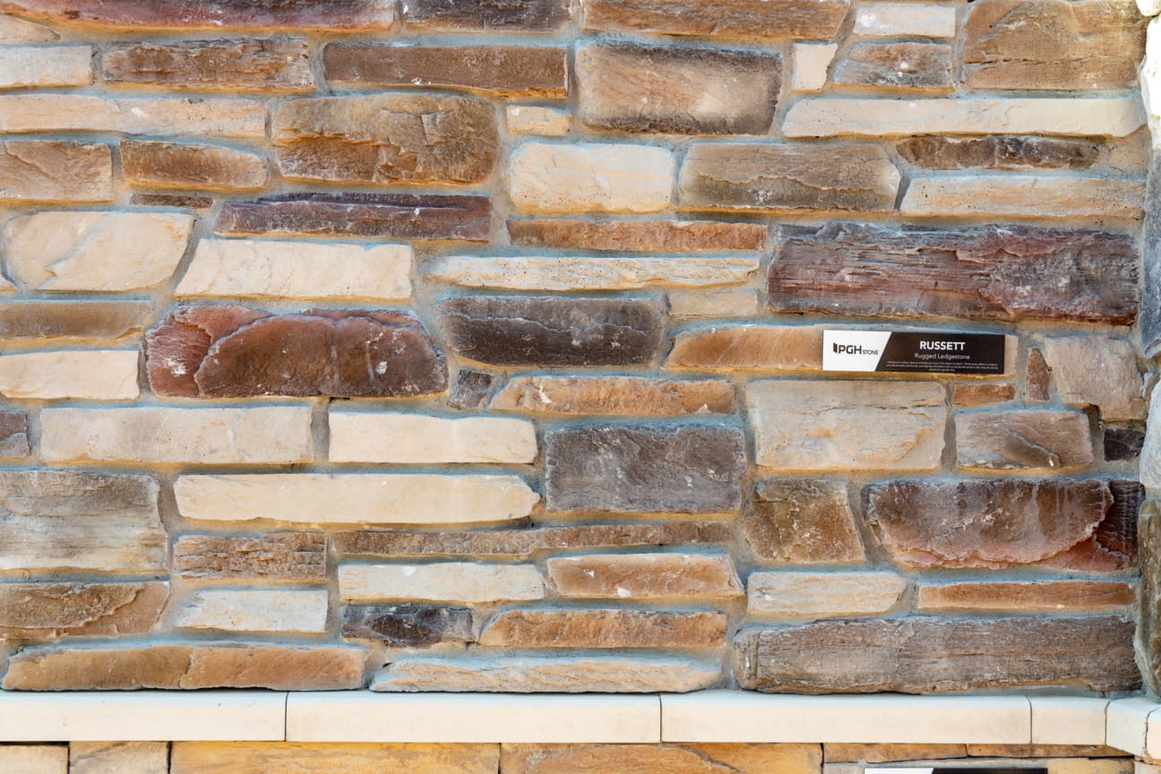 PGH Stone Rugged Ledgestone Range in Russet installed on a wall