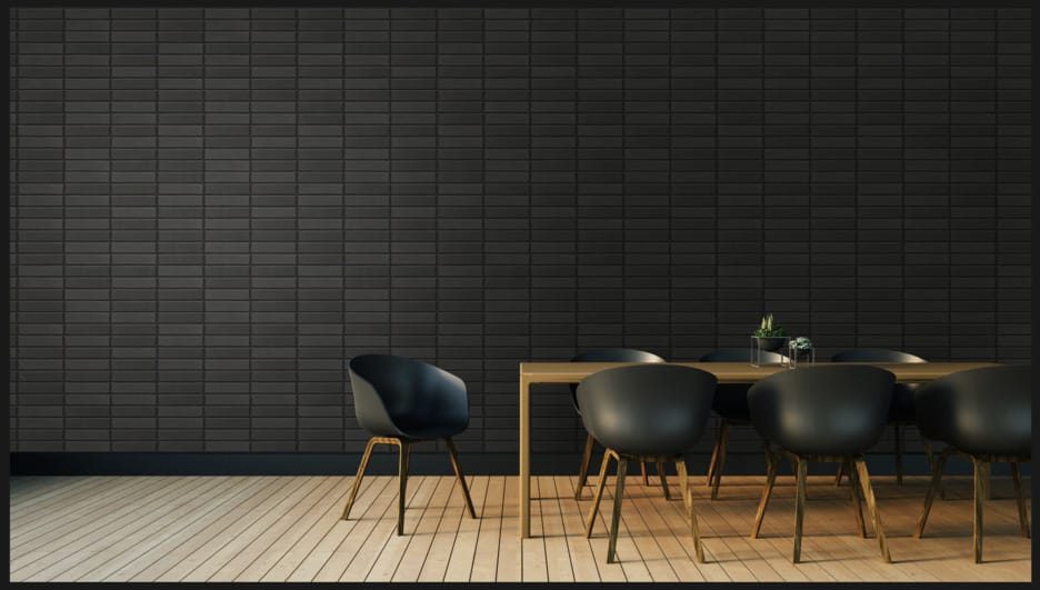 Morada dark brick behind chair and table setting.