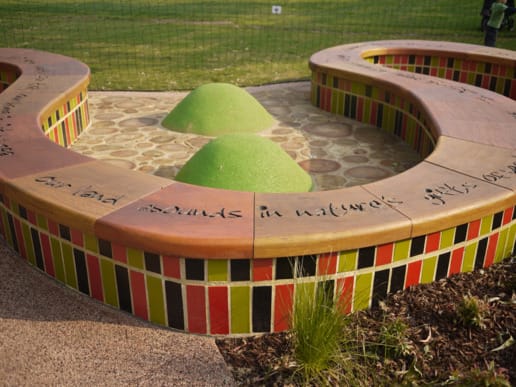 Environmental playground, Wominjeka using PGH glazed bricks in wiggly seat.