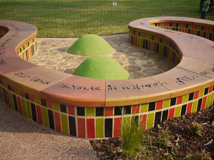 Environmental playground, Wominjeka using PGH glazed bricks in wiggly seat.