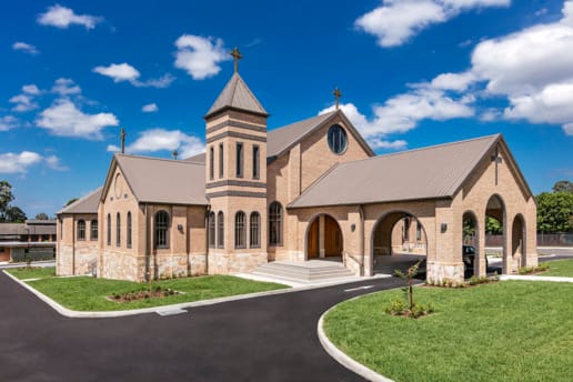 Holy Family Church using PGH Bricks with a modern twist on Romanesque style architecture.