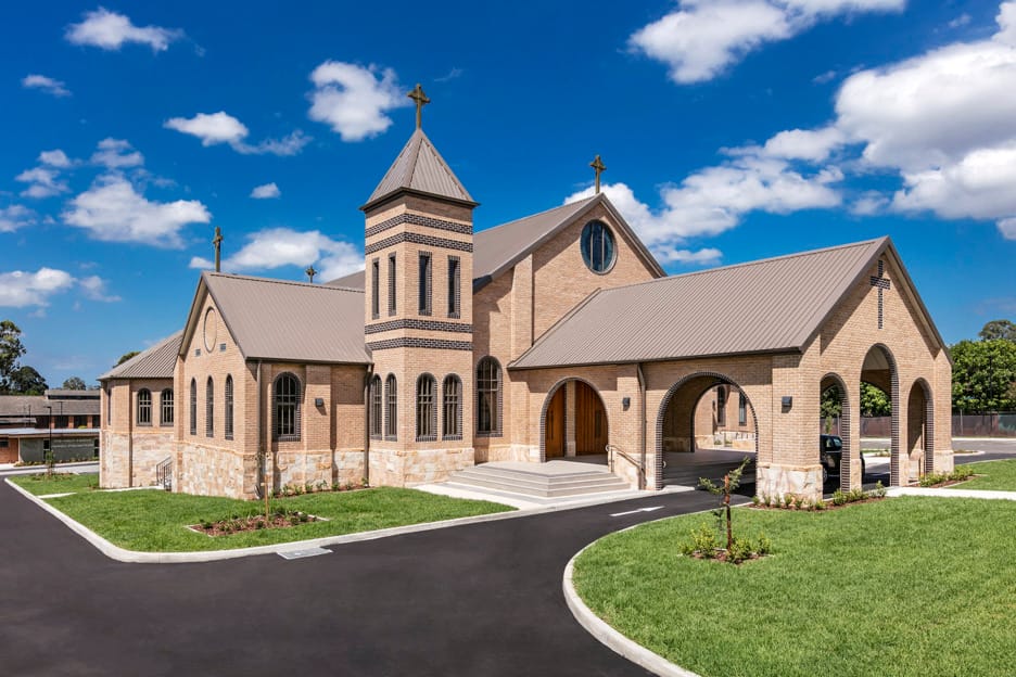 Holy Family Church using PGH Bricks with a modern twist on Romanesque style architecture.