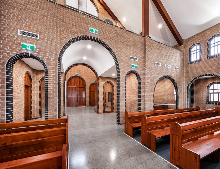Holy Family Church using PGH Bricks with a modern twist on Romanesque style architecture.