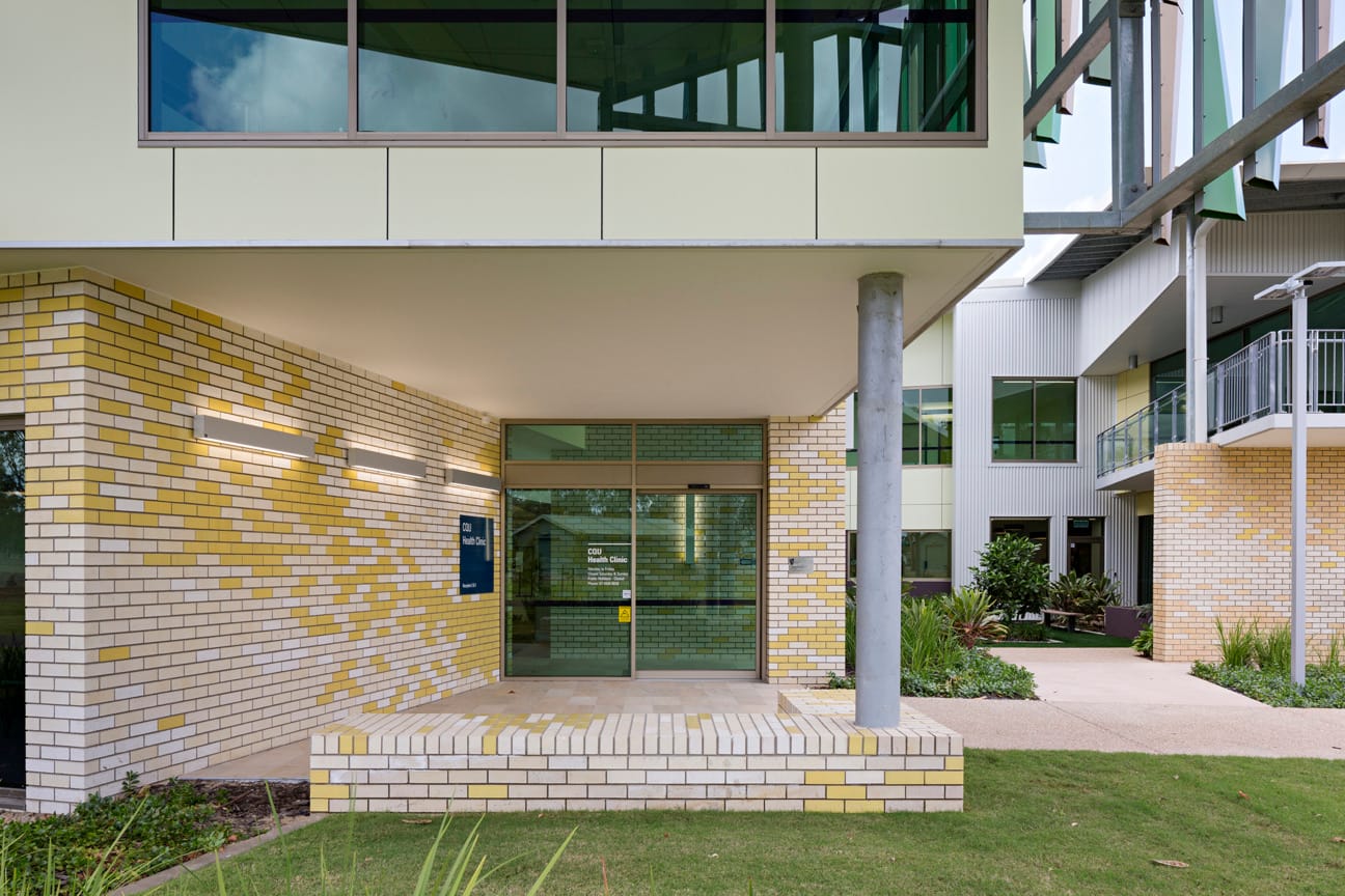 CQU Health Clinic Extension using PGH bricks to create a stunning visual brickwork design.