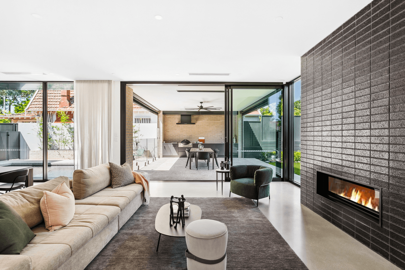 Apollo brick from PGH in Metallic range used on inside loungeroom fireplace, Klemm Homes