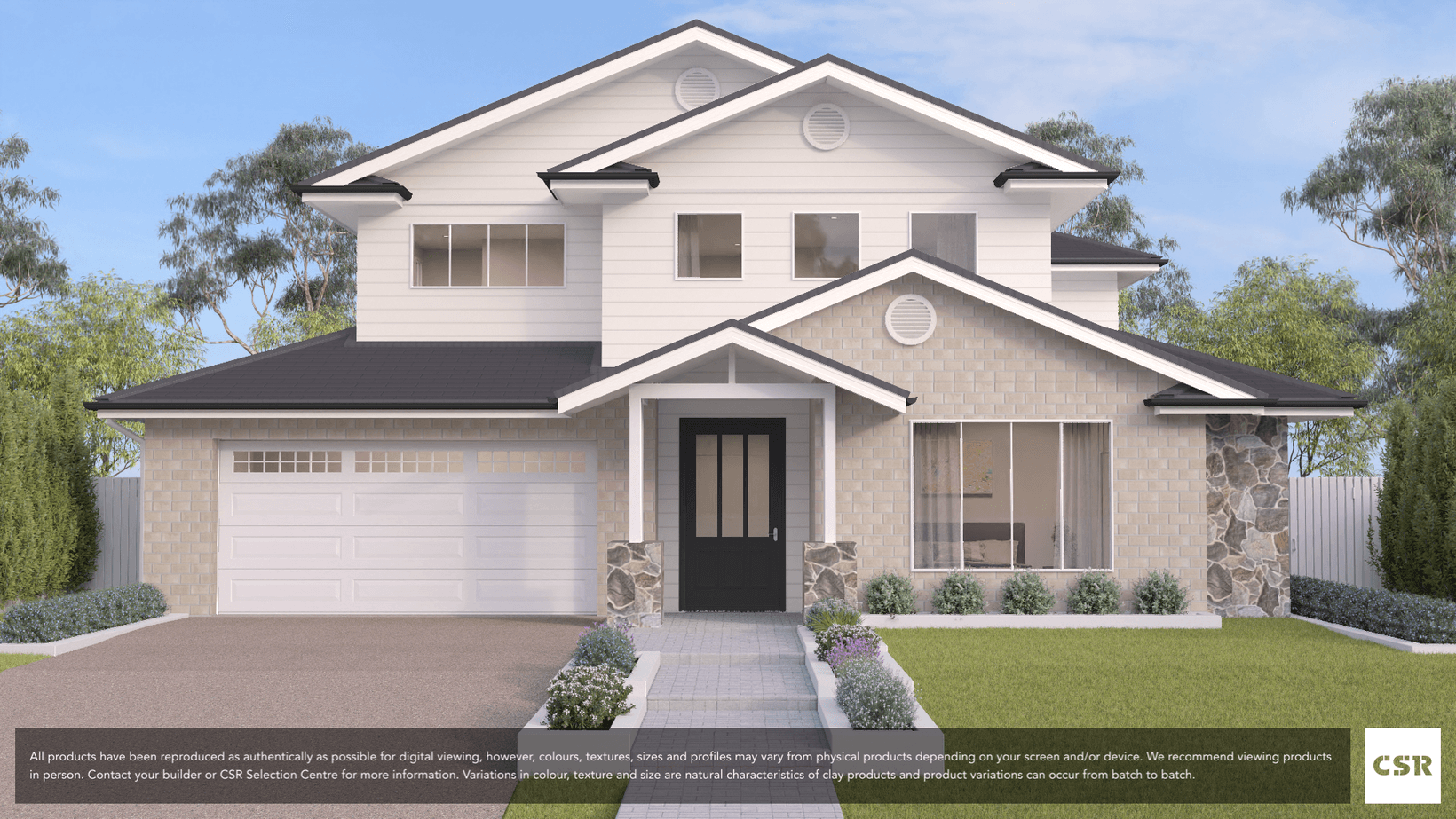 Hampton brick from PGH in Granite Belt range on house render